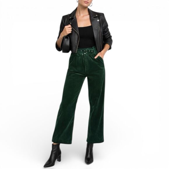 Blank NYC Pants - Blank NYC Green Corduroy High Rise Paperbag Pants‎ 25